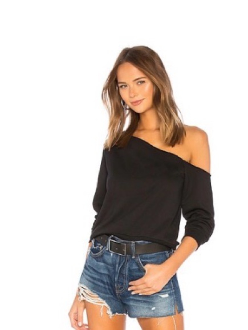 SUPERDOWN Black Off the Shoulder Terry Sweatshirt ( XS)